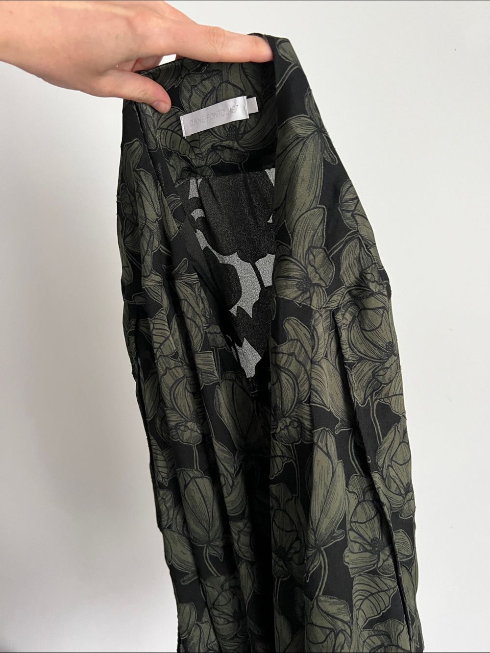 ANNE FONTAINE green and black floral leaf print 3/4 long sleeve top shirt blouse - Picture 7 of 11
